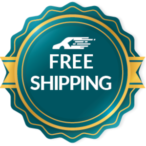 Free shipping badge with green and gold design on a white background